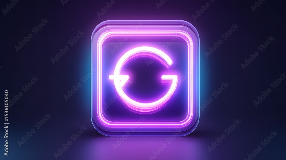 Aufkleber neon-lit square frame with circular arrow symbol on dark background