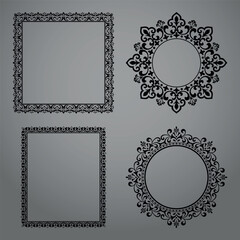 Set of decorative frames Elegant vector element for design in Eastern style, place for text. Floral black and gray borders. Lace illustration for invitations and greeting cards