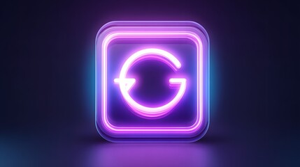 Neon-lit Square Frame with Circular Arrow Symbol on Dark Background