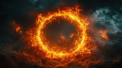 Fiery ring of flames encircles a dark sky