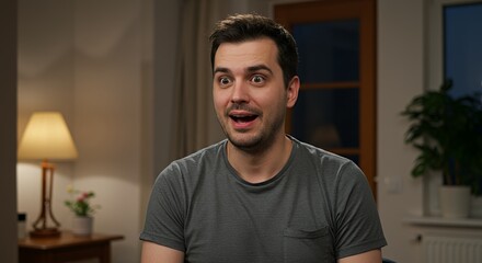 Surprised Man in his Living Room