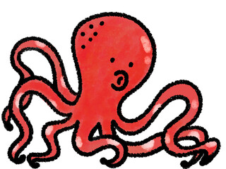 クレヨンで描いたタコの手書きイラスト
