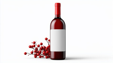 Red Holiday Wine Bottle with Blank Label Mockup