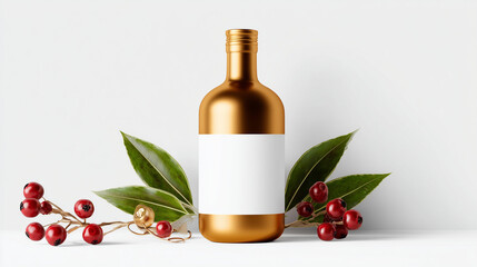 Golden Christmas Bottle with Holly Decorations