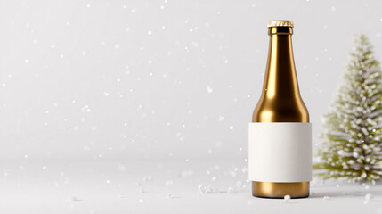 Golden Christmas Bottle with Holly Decorations