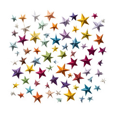 Obraz premium Vibrant scattered origami stars on black backdrop