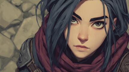 Arcane Jinx: Close-up Portrait of a Determined Young Woman