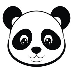 Adorable panda head stares forward with big eyes and a soft smile on white