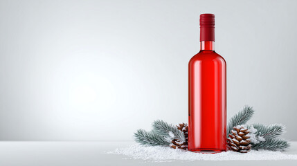 Red Holiday Wine Bottle with Blank Label Mockup