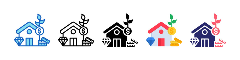 Asset Growth Multiple Style Icon Set Collection.