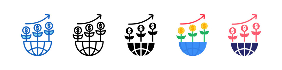 Economic Growth Multiple Style Icon Set Collection.