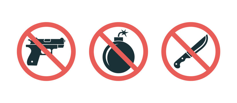 Prohibition Signs Gun Bomb Knife No Weapons Allowed