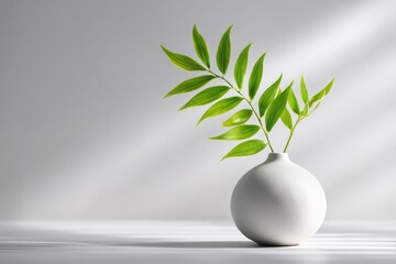 A simple vase with fresh foliage against a neutral backdrop.