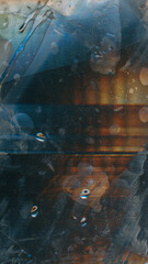 Broken glass. Old film overlay. Orange blue dust scratches drops noise wet stains weathered dirty...