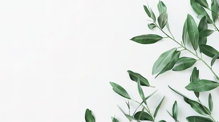 An olive branch adorned with lush green leaves is beautifully isolated on a clean white background, a symbol of peace and tranquility created by generative AI. The fresh and vibrant leaves enhance the