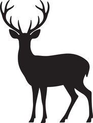 Graphic black silhouettes of wild deers – male, female and  roe deer