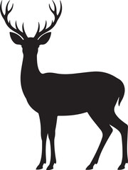 Graphic black silhouettes of wild deers – male, female and  roe deer