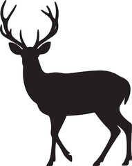 Graphic black silhouettes of wild deers – male, female and  roe deer