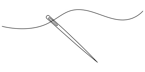 needle continuous one line drawing, Needle icon line continuous drawing vector. One line Needle icon vector background. Sewing needle icon. Continuous outline of a Sewing needle icon, Continuous Line