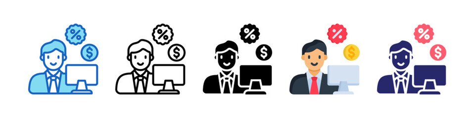 Salesman Multiple Style Icon Set Collection.