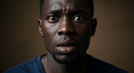 Afraid Man Portrait: Close-up Shot of a Shocked Black Man