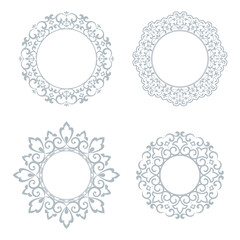Set of decorative frames Elegant vector element for design in Eastern style, place for text. Floral gray and white borders. Lace illustration for invitations and greeting cards