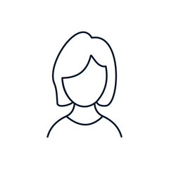 Girl head. Vector linear icon isolated on white background.
