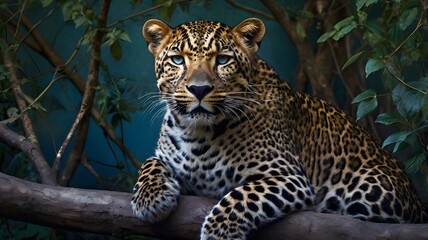 Obraz premium close up of a leopard.Majestic Leopard Portrait: A Captivating Gaze in the Jungle Canopy