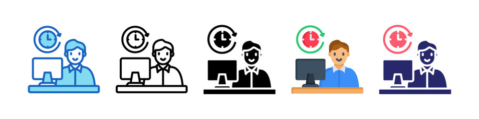 Full Time Job Multiple Style Icon Set Collection.