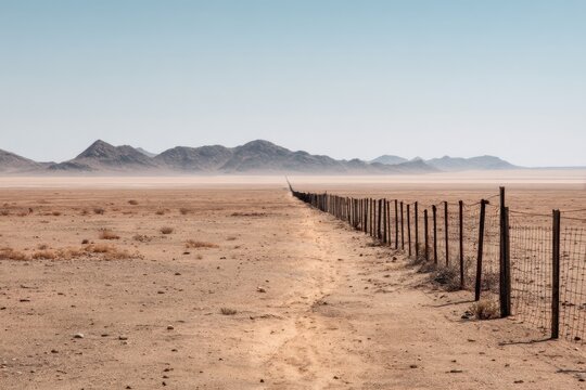 Dirt Road Leading to Distant Mountains Through Desert Landscape, Representing Solitude and Environmental Conservation, Ideal for Travel and Exploration : Generative AI