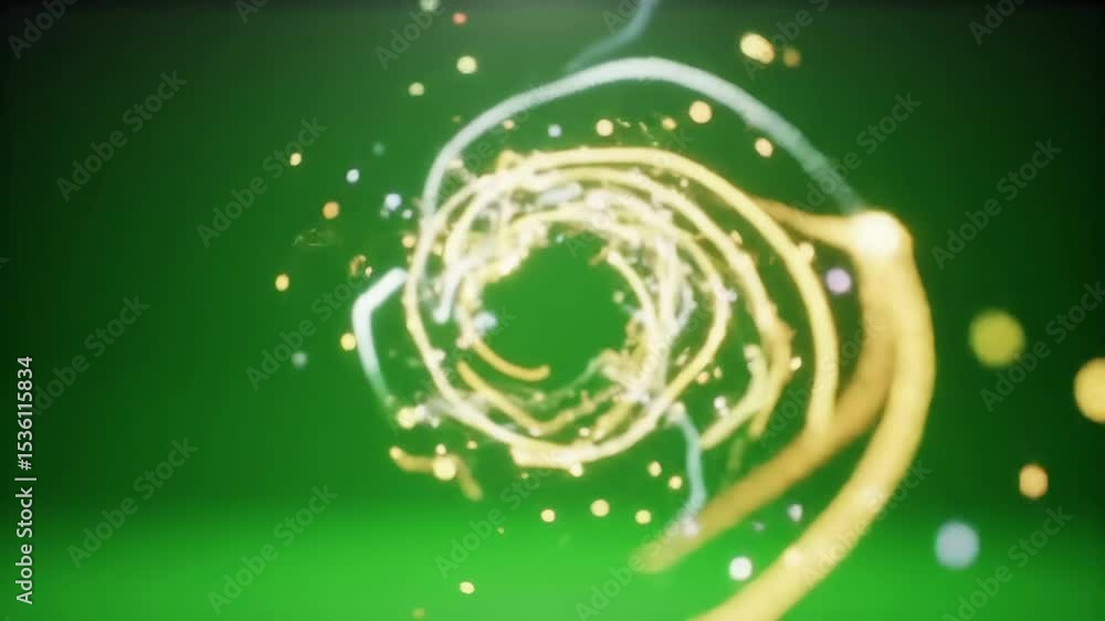 Poster dynamic abstract swirling light particles forming a luminous vortex on green screen
