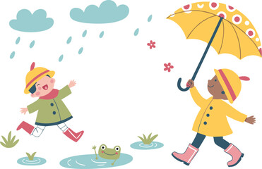 Monsoon and Rainy Season Scene illustration collection. Colorful Monsoon and Rainy Season Scene design set. Monsoon and Rainy Season Scene icons and elements. Monsoon and Rainy Season Scene themed