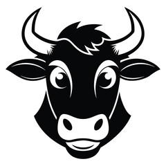 Bold black and white bull head showcases cartoonish features with defined outlines and shapes