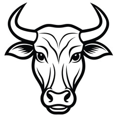 Bold minimalist monochrome bull head with prominent horns is presented in form