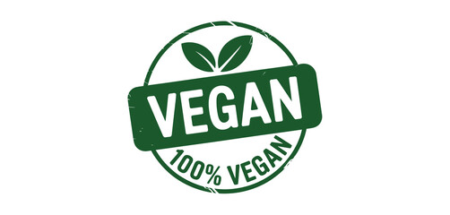Green Vegan Stamp with Leaves and 100 Percent Vegan Text