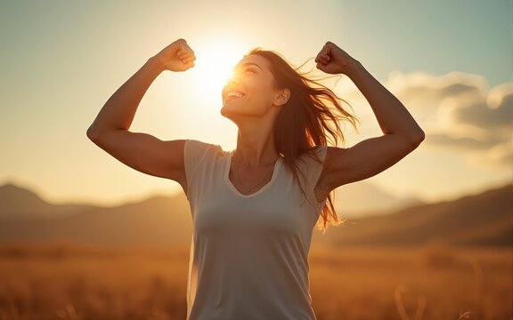 People power and strength. Strong woman breaking free overcoming life's difficulties, mental strength concept. High quality