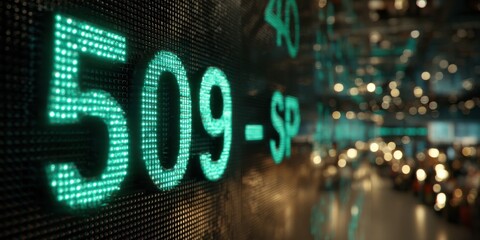 Stock Market Ticker Displaying 509-SP in Teal, Representing Financial Data and Investment Opportunities : Generative AI
