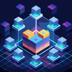Obraz premium blockchain-concept-with-glowing-cubes-connected-in