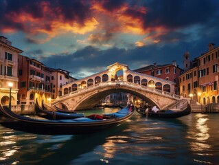 Obraz premium Venice Italy Cityscape at Dusk With Rialto Bridge View