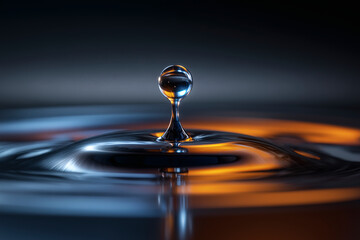 Water drop impact creates ripple effect with contrasting colors.