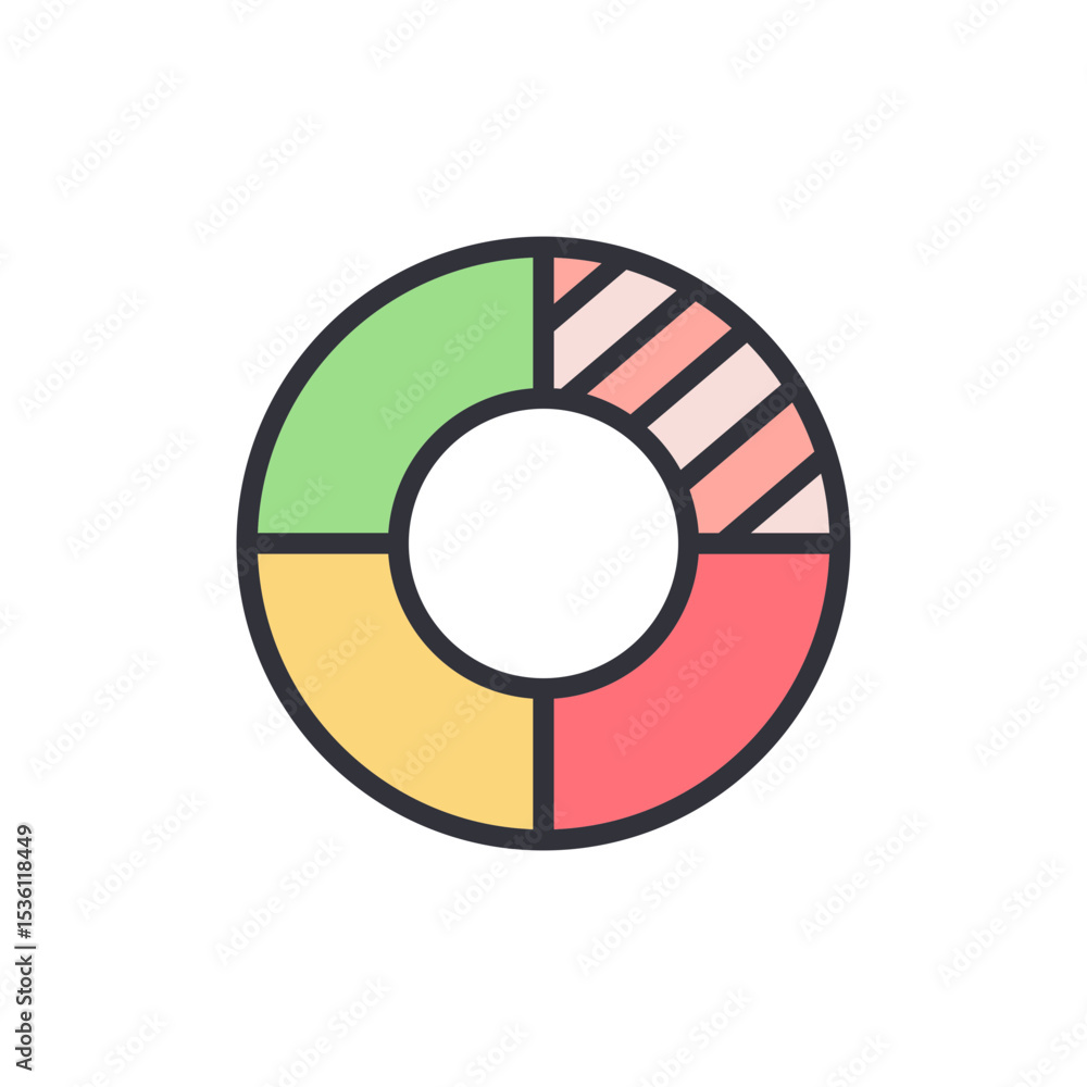 Poster isolated donut chart depicting market share with different segmentations