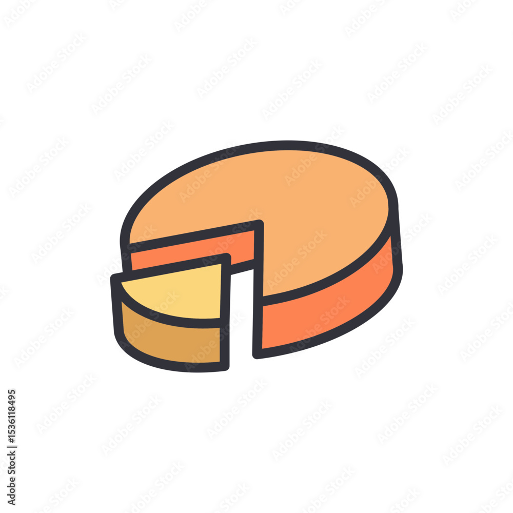 Poster isometric pie chart with missing slice for data visualization concept