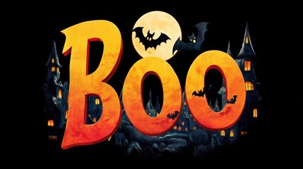 Spooky Halloween Boo! Bats, Moon, and Creepy Castles