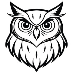 Bold outline art shows a black owl's intense stare and feathered details