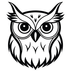 Detailed owl graphics in black lines create striking design against white backdrop