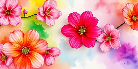 Pastel spring flowers, abstract watercolor wash, vibrant background, background, pretty