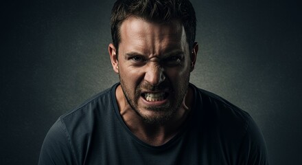 Fototapeta premium Angry Man, Intense Portrait, Dark Background