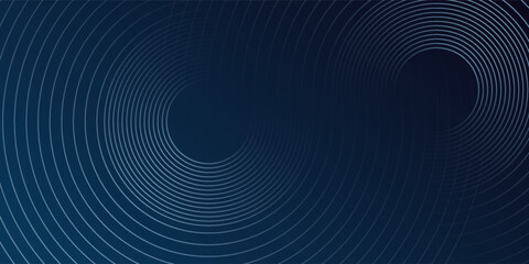 Abstract blue glowing geometric lines on dark blue background. Modern shiny blue circle lines pattern. Futuristic technology concept. Suit for cover, poster, banner, header, website.
