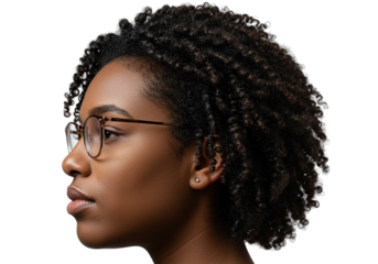 Confident African American Woman Portrait Curly Hair Glasses