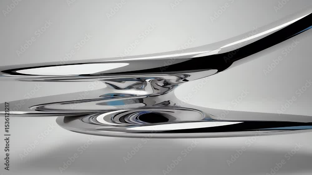 Aufkleber curvy chrome structure reflecting light, creating abstract, modern form on white background
